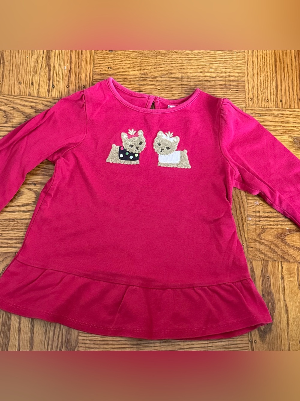 Gymboree Hot Pink Long Sleeve Peplum Top with Puppy Embroidery